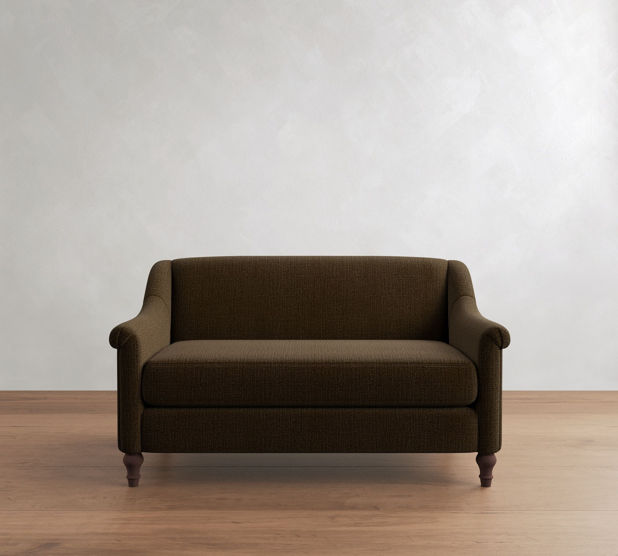 Josie Upholstered Apartment Sofa 58", Polyester Wrapped Cushions, Performance Casual Chenille Espresso | Pottery Barn (US)