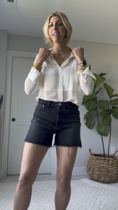 My go-to washable silk
blouse elevates a basic pair of denim shorts in the summer. I reach for this outfit combo often! 

I am wearing my shoe to size small in this blouse. 

use code: earlysummer for 40% off!

#LTKOver40 #LTKVideo #LTKFindsUnder100