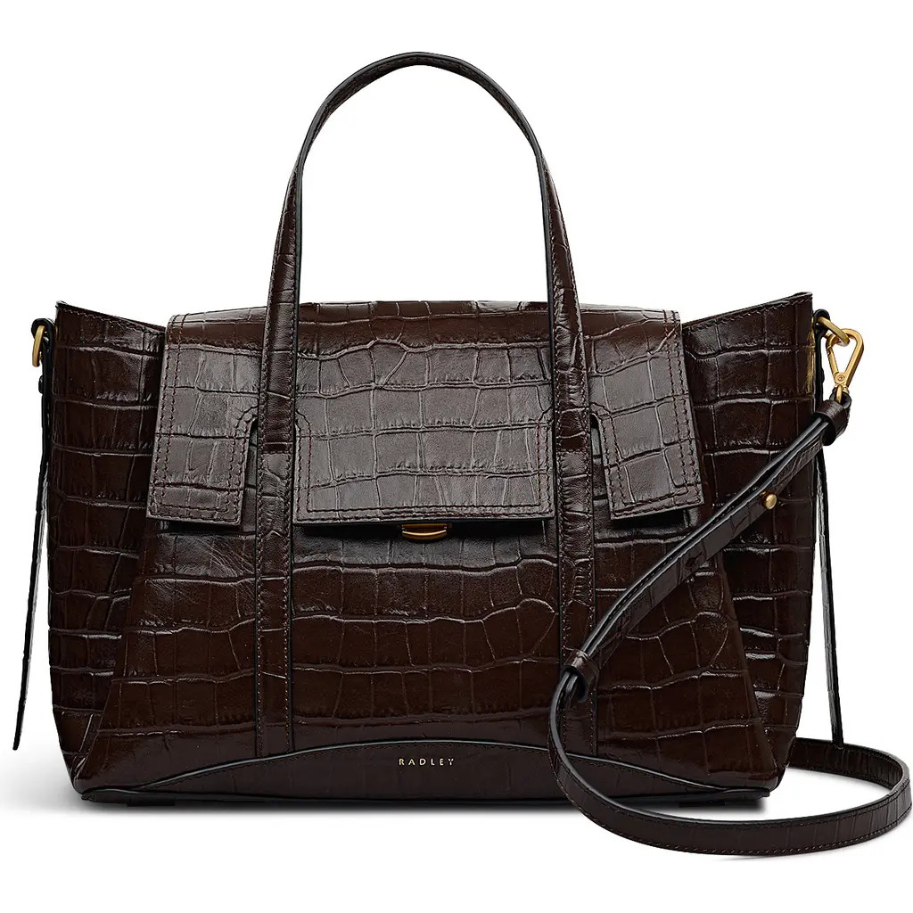 Radley The Chancery - Faux Croc Medium Flapover Satchel Bag in Dark Oak at Nordstrom | Nordstrom
