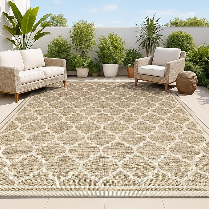 JONATHAN Y Moroccan Trellis Indoor Outdoor Area Rug 3X5 Brown/Beige, Trebol Textured Weave for Ba... | Amazon (US)