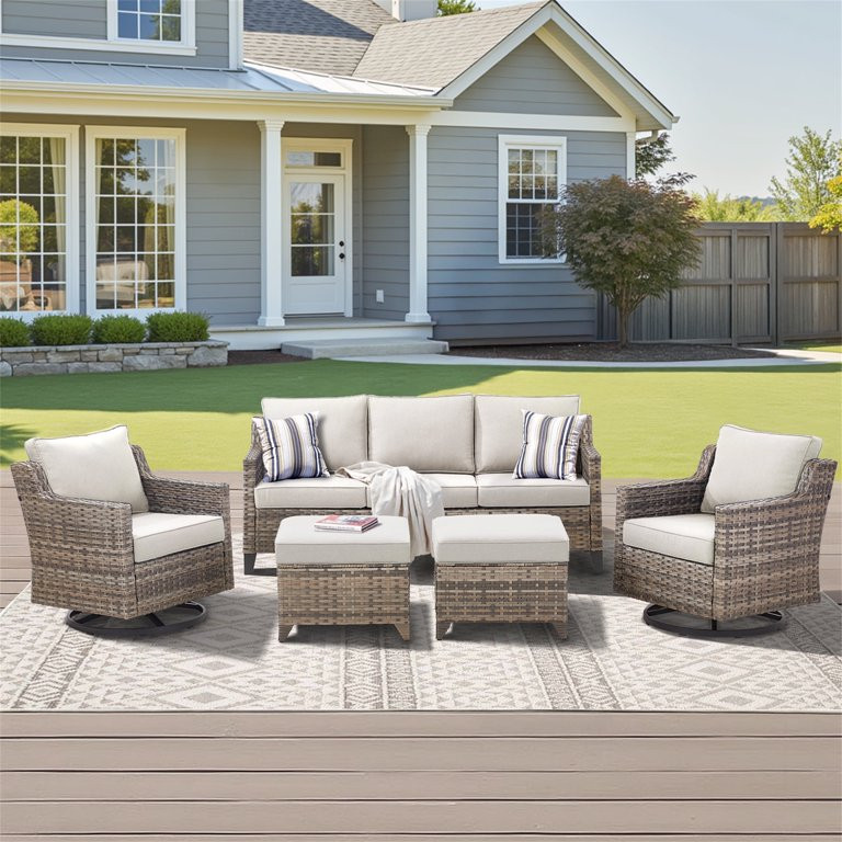 Yeahumalia 5-Piece All-Weather Wicker Patio Set with Swivel Rocking Chairs PE Rattan Conversation... | Walmart (US)