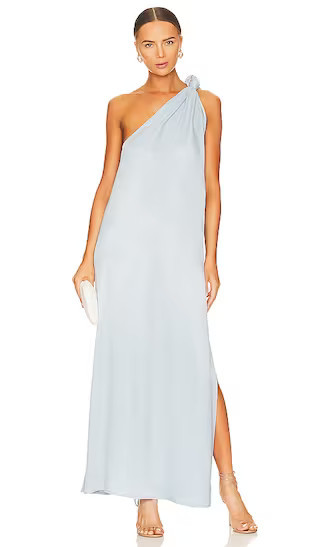 One Sleeve Satin Maxi Dress in Baby Blue | Light Blue Dress | Blue Gown | Long Blue Dress | Revolve Clothing (Global)
