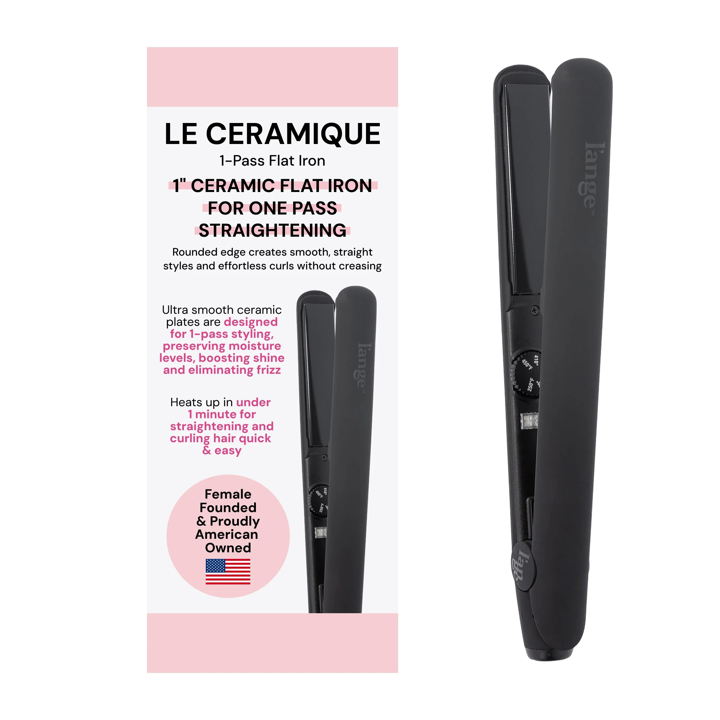 L'ange Hair Le Ceramique 1-Pass Flat Iron Hair Straightener | Fast Heating Ceramic Flat Iron | Walmart (US)