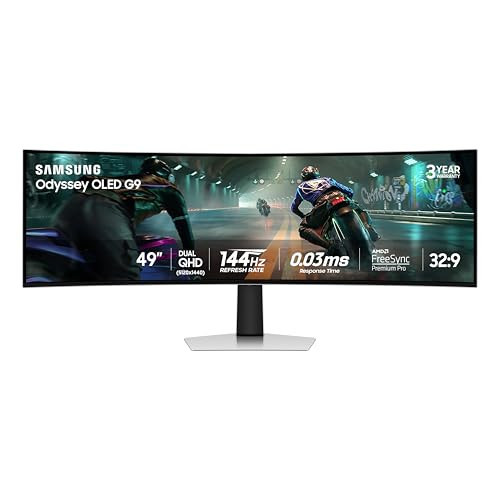 Samsung 49" Odyssey OLED G9 (G91SD) Dual QHD QD-OLED G-Sync Compatible Curved Gaming Monitor, 144Hz, 0.03ms, AMD FreeSync Premium Pro, Ergonomic Stand, 3 Year Warranty, LS49DG910SNXZA, 2024 | Amazon (US)