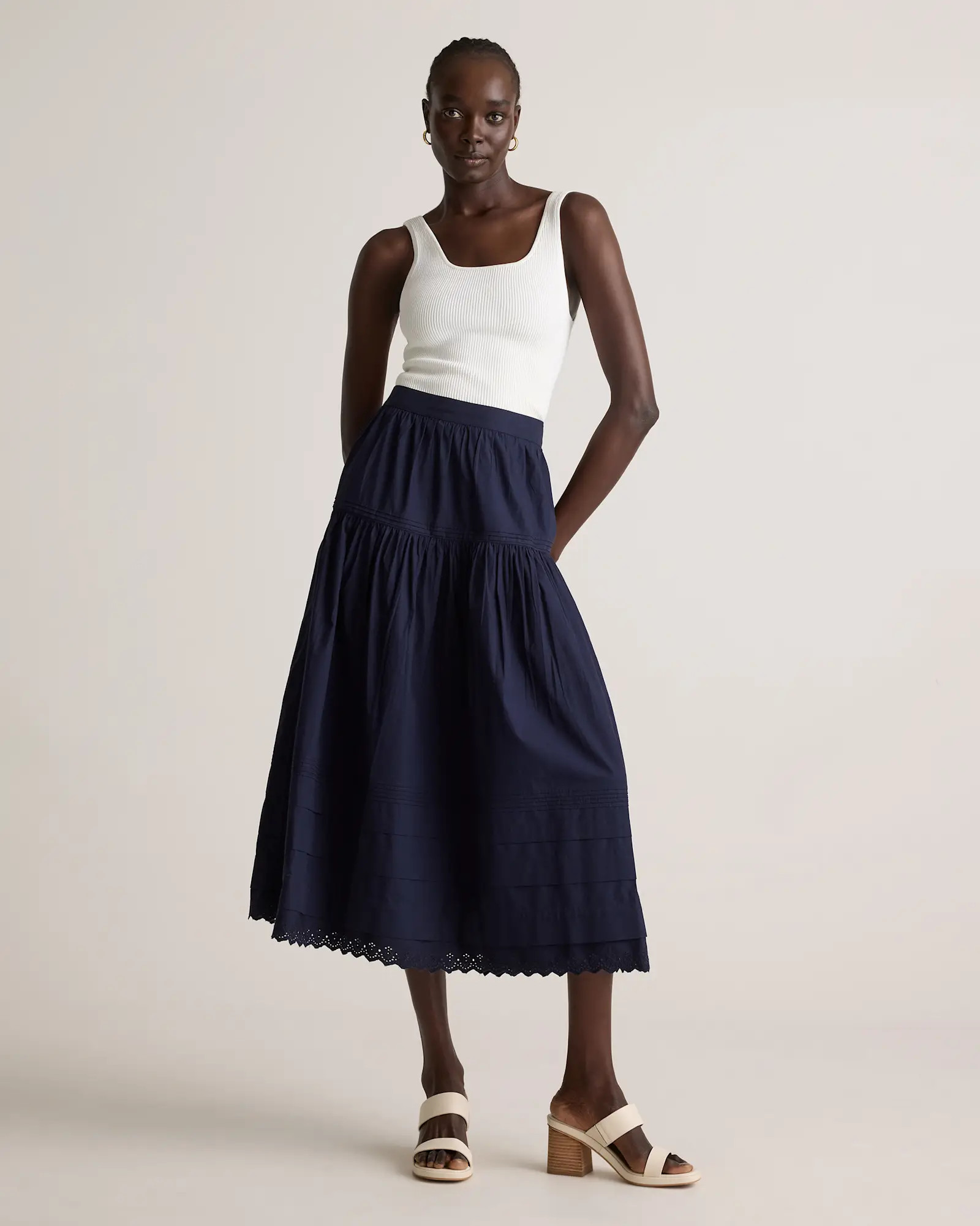 Organic Textured Cotton Pintuck Maxi Skirt in Classic White | Quince