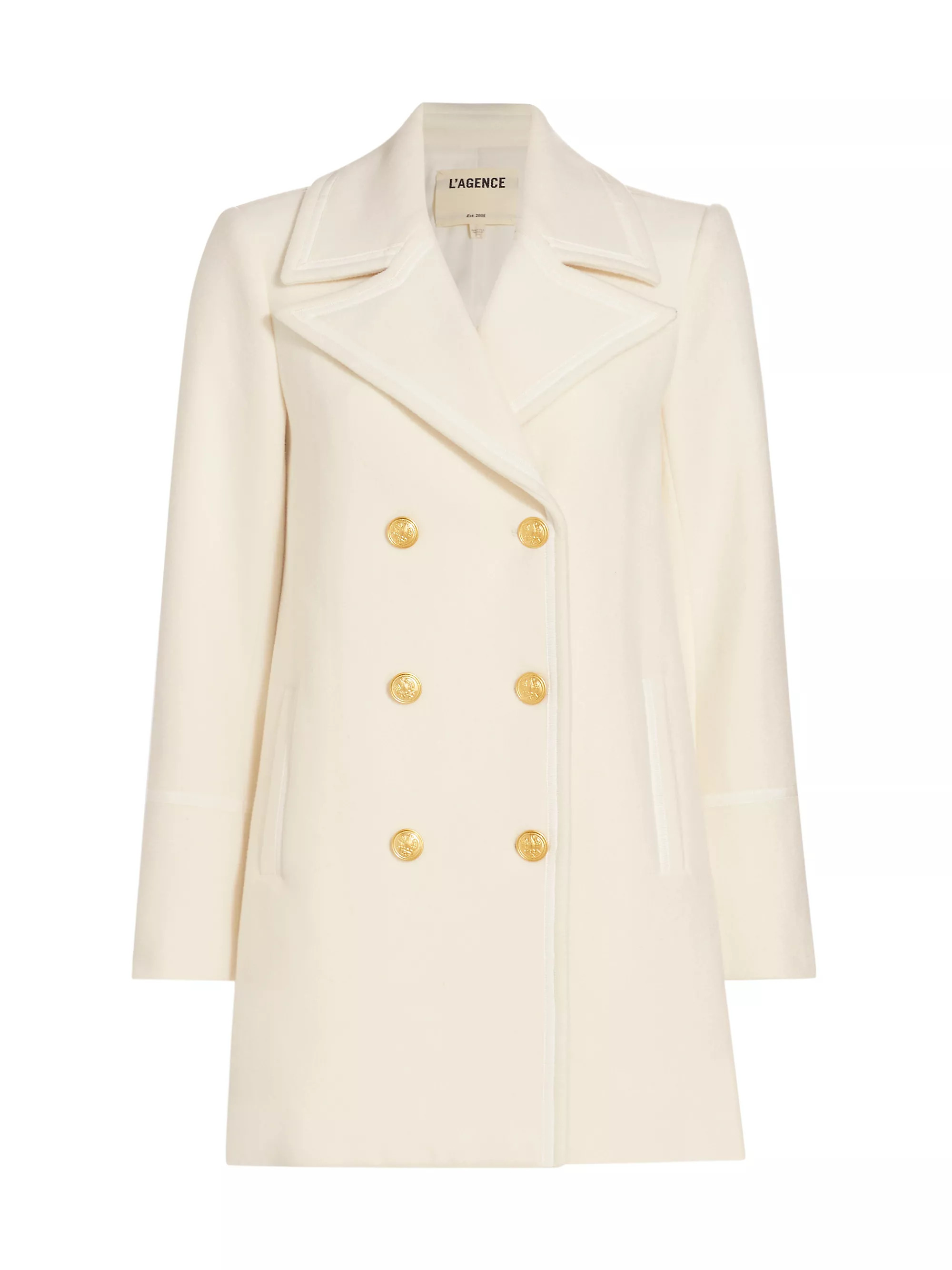 Shop L'AGENCE Ottessa Wool-Blend Peacoat | Saks Fifth Avenue | Saks Fifth Avenue