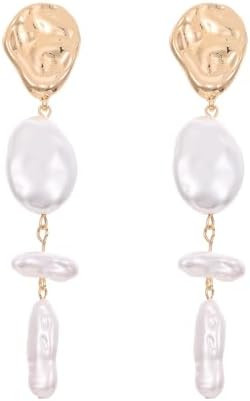 Statement Pearl Dangle Earrings,Gold and Large Pearl,Luxury Chandelier Organic Style Earrings | Amazon (US)