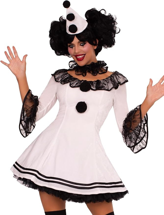 Leg Avenue Women's 3 PC Pierrot Sexy Clown Costume Women with Clown Dress, Ruffle Collar, Matchin... | Amazon (US)