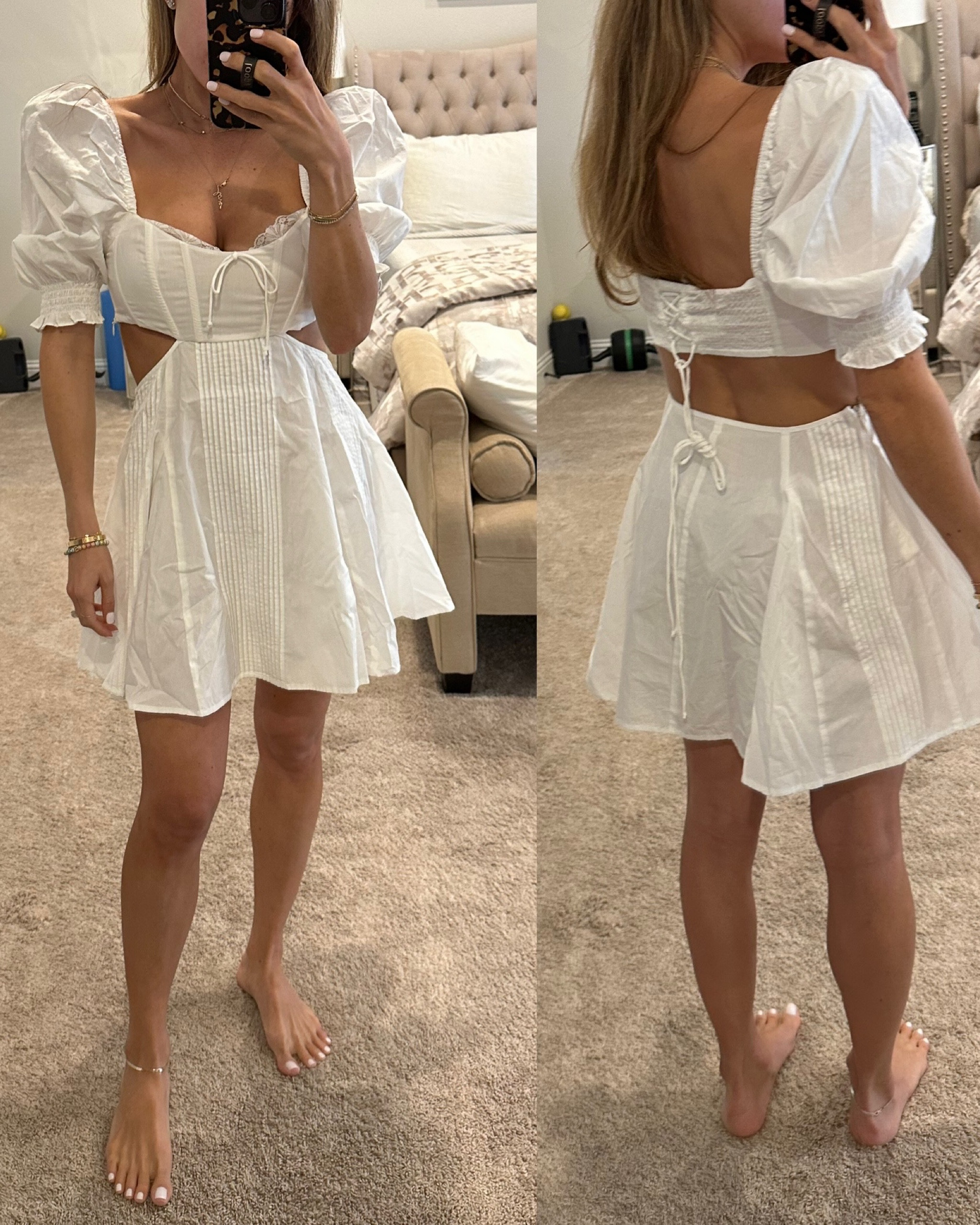 White puff sleeve cutout dress bridal dress xs on sale code happy20 

#LTKunder100 #LTKsalealert #LTKunder50