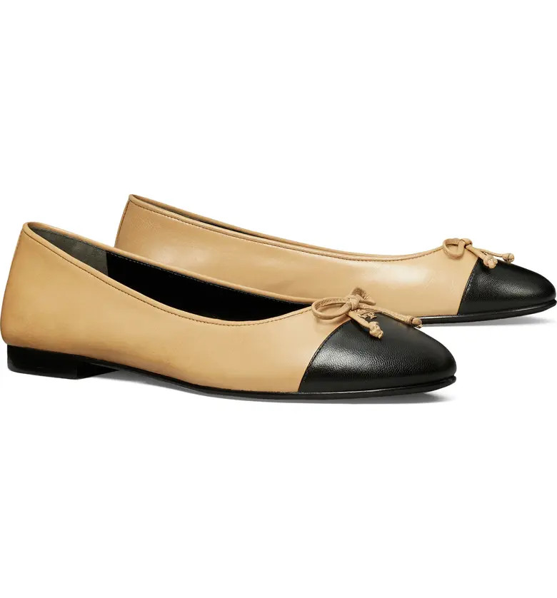 Tory Burch Bow Logo Cap Toe Ballet Flat (Women) | Nordstrom | Nordstrom