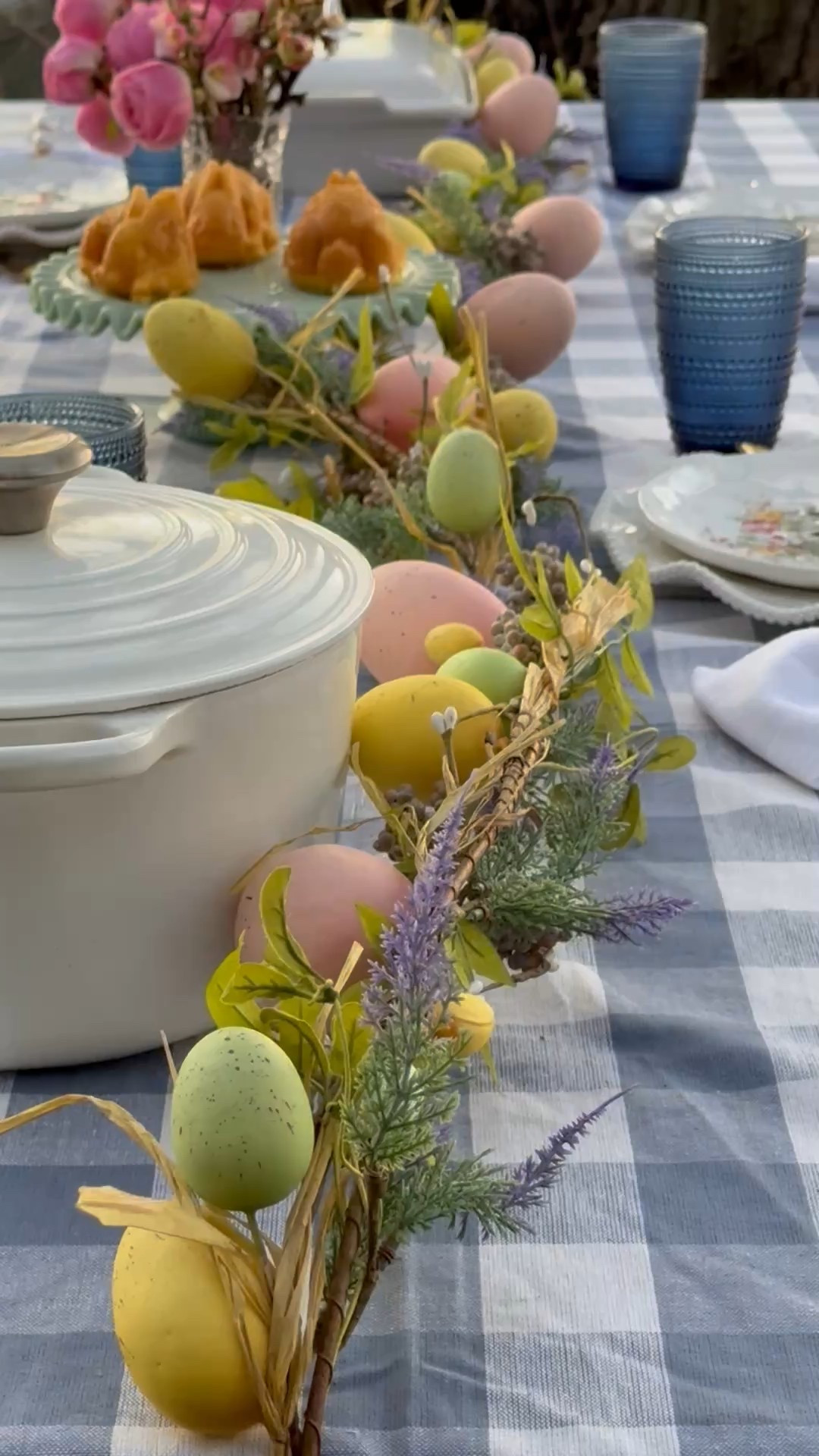 Love this beautiful Easter egg garland and gingham check tablecloth from @wayfair! #wayfairpartner #wayfair 🐣 💙🤍💗 

#LTKParties #LTKHome #LTKFindsUnder100