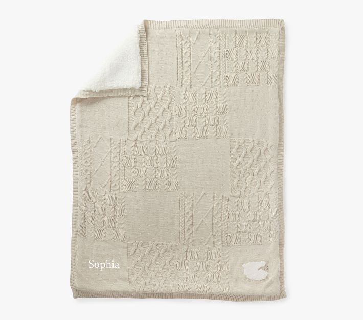 Sheep Patchwork Cable Heirloom Baby Blanket | Pottery Barn Kids