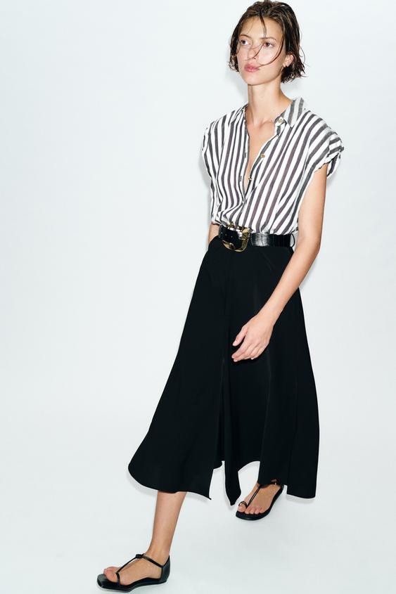 COMBINED STRIPED BELTED MIDI DRESS | Zara US