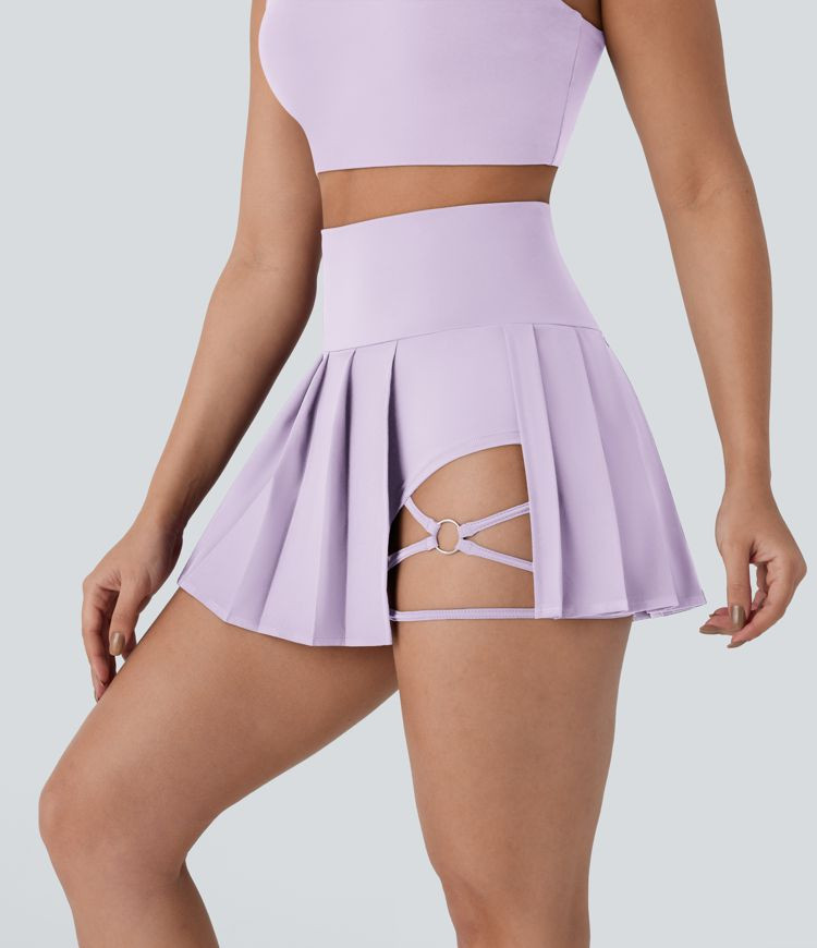 Women’s Breezeful™ High Waisted Pleated 2-in-1 Side & Pocket Asymmetric Hem Quick Dry Mini Da... | HALARA
