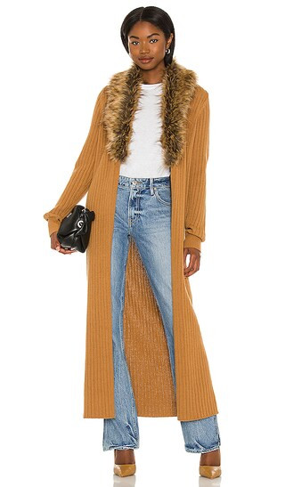 Lombardi Faux Fur Long Cardigan in Hazelnut | Revolve Clothing (Global)