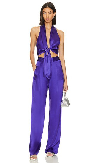 Sleeveless Tie Front Blouse in Violet Purple Top Silk Blouse Pant Set Summer Sets Matching Sets | Revolve Clothing (Global)