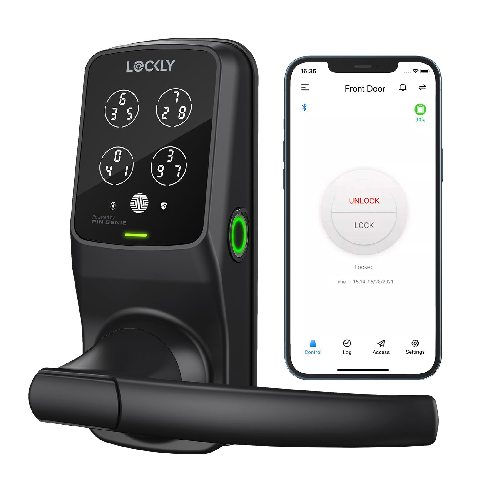 Lockly Secure Plus Bluetooth Smart Door Lock, Keyless Entry with PIN Genie® Digital Keypad, 3D Biometric Fingerprint Sensor Front Door Lock with Handle, Voice Control & Auto Lock - Latch Edition | Amazon (US)