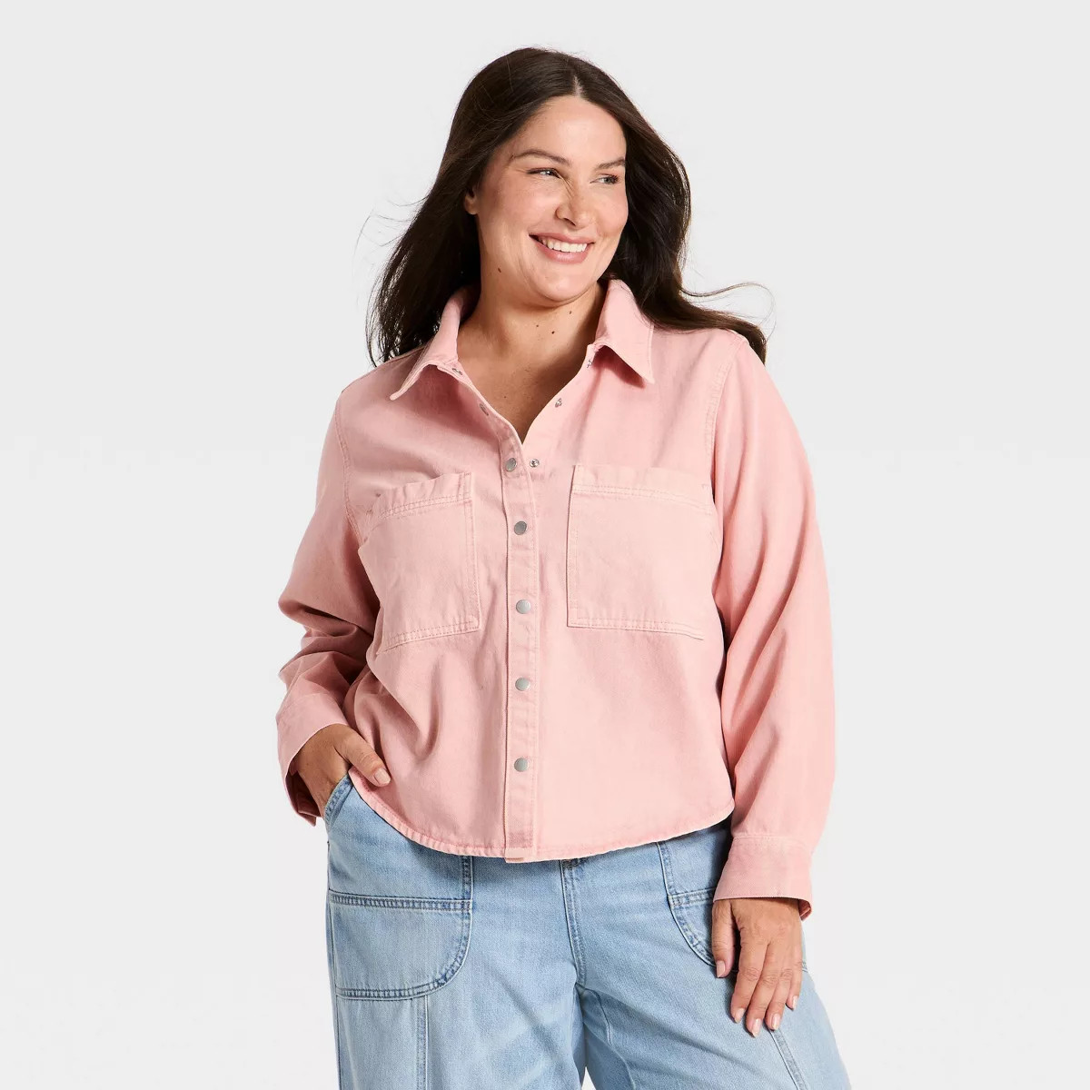 Women's Easy Denim Shirt - Universal Thread™ Pink 1X | Target