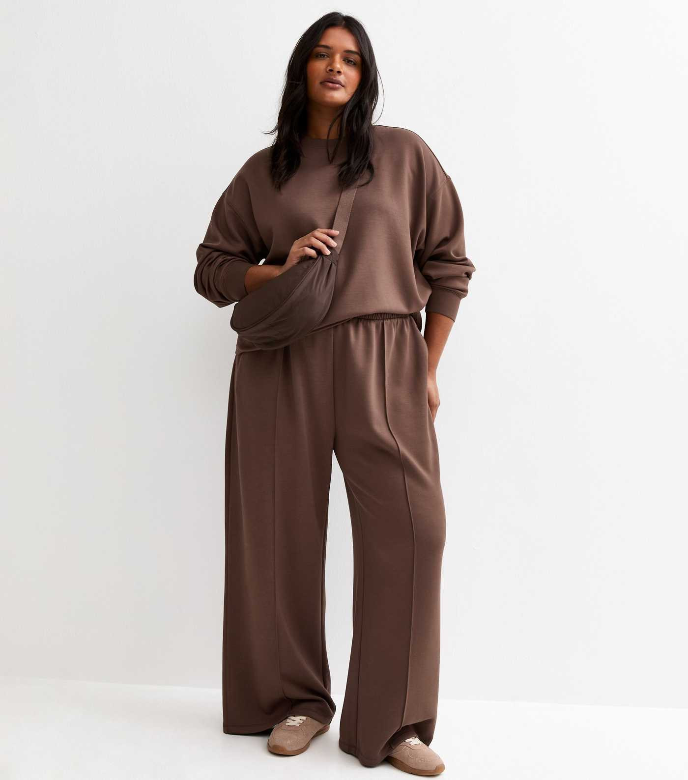 Curves Dark Brown Premium Sweatshirt | New Look | New Look (UK)