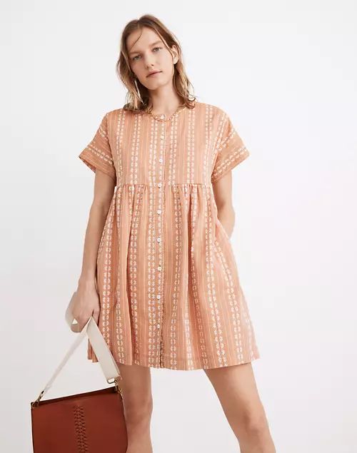Embroidered Short-Sleeve Button-Front Mini Dress | Madewell