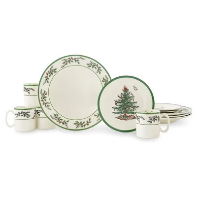 Spode Christmas Tree 12-Piece Dinnerware Set, Service for 4 - Festive Holiday Tableware Collection with Plates and Mugs  - Microwave & Dishwasher Safe | Target