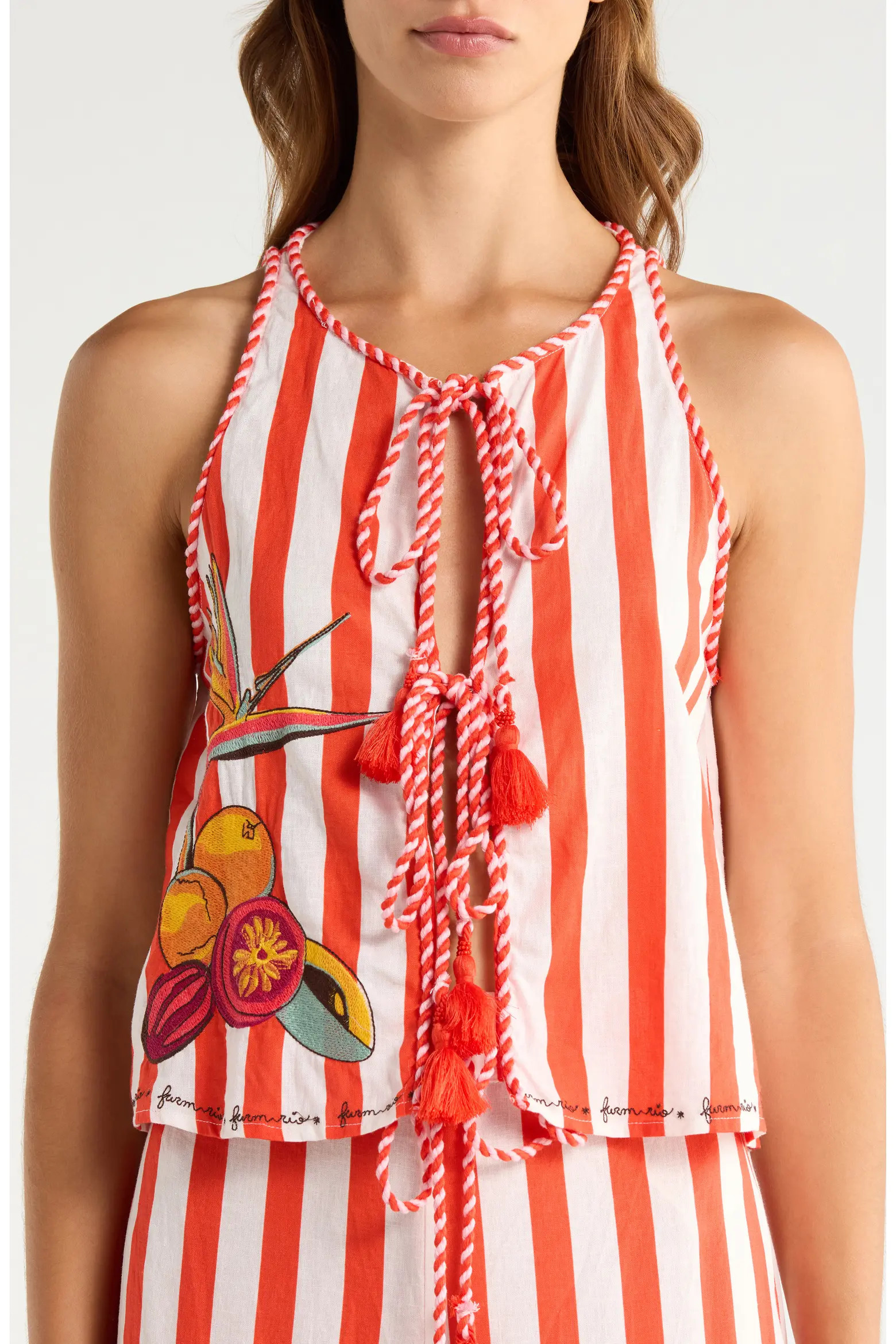 Stripe Fruit Embroidered Tie Front Cover-Up Top (Women) | Nordstrom | Nordstrom