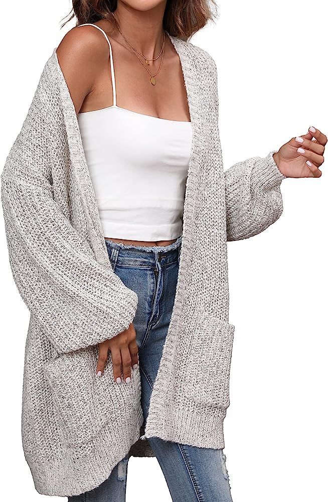 LUBOT 2022 American Cotton Women's Cardigan Sweater Oversized Long Sleeve Open Front Cable with P... | Amazon (US)