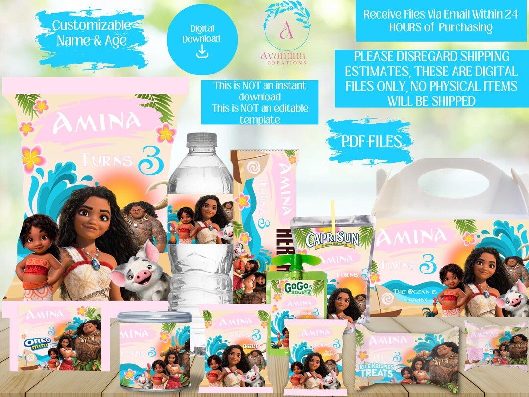Princess Party Labels - Moana - Girl Birthday-ocean Princess-party Label- Party Favors - Moana Ch... | Etsy (US)