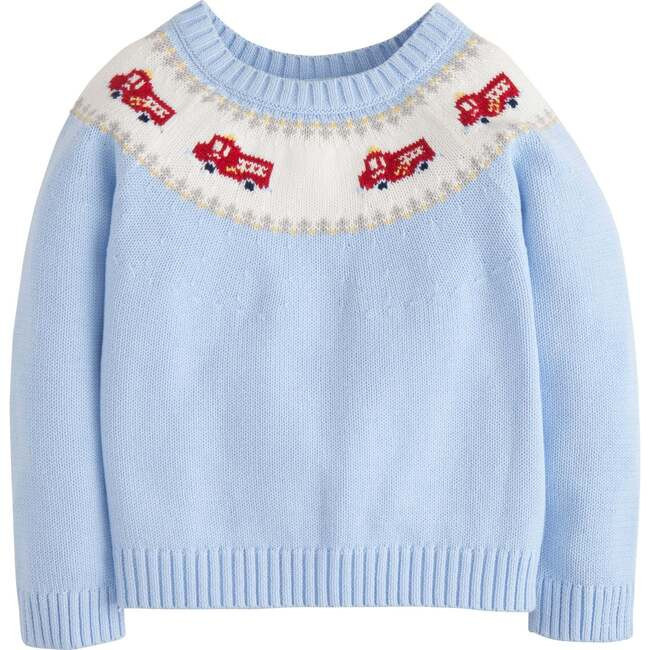 Little English | Fire Truck Fair Isle Sweater (Blue, Size 8Y) | Maisonette | Maisonette