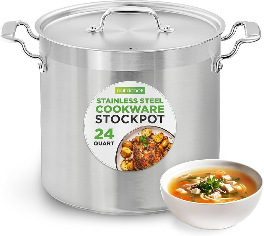 NutriChef Stainless Steel Cookware Stock Pot - 24 Quart, Heavy Duty Induction Soup Pot With Lid, ... | Amazon (US)