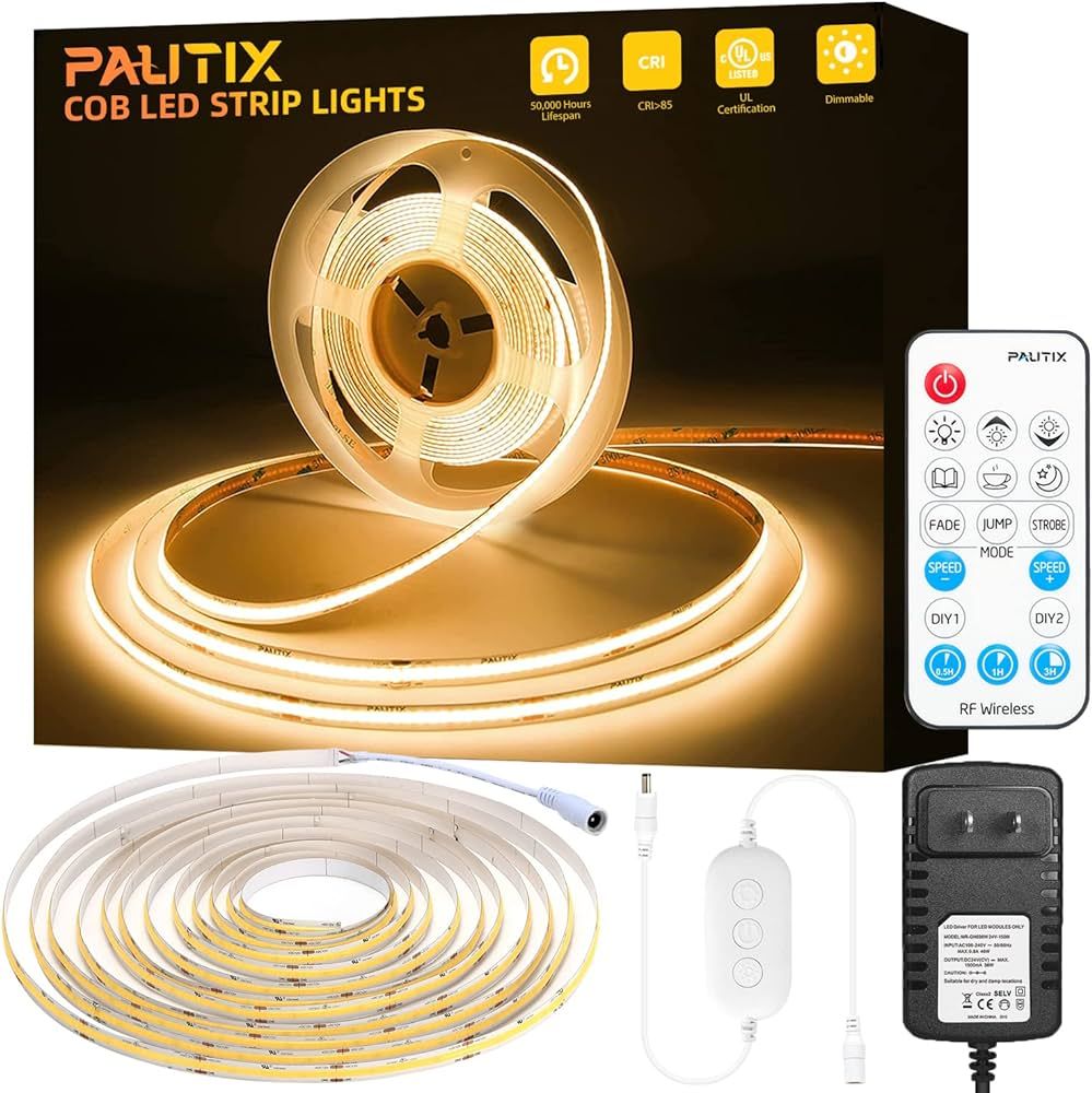COB LED Strip Light 2700K,PAUTIX 16.4ft Dimmable 2520LEDs DC24V Warm White LED Strip Lights,High ... | Amazon (US)
