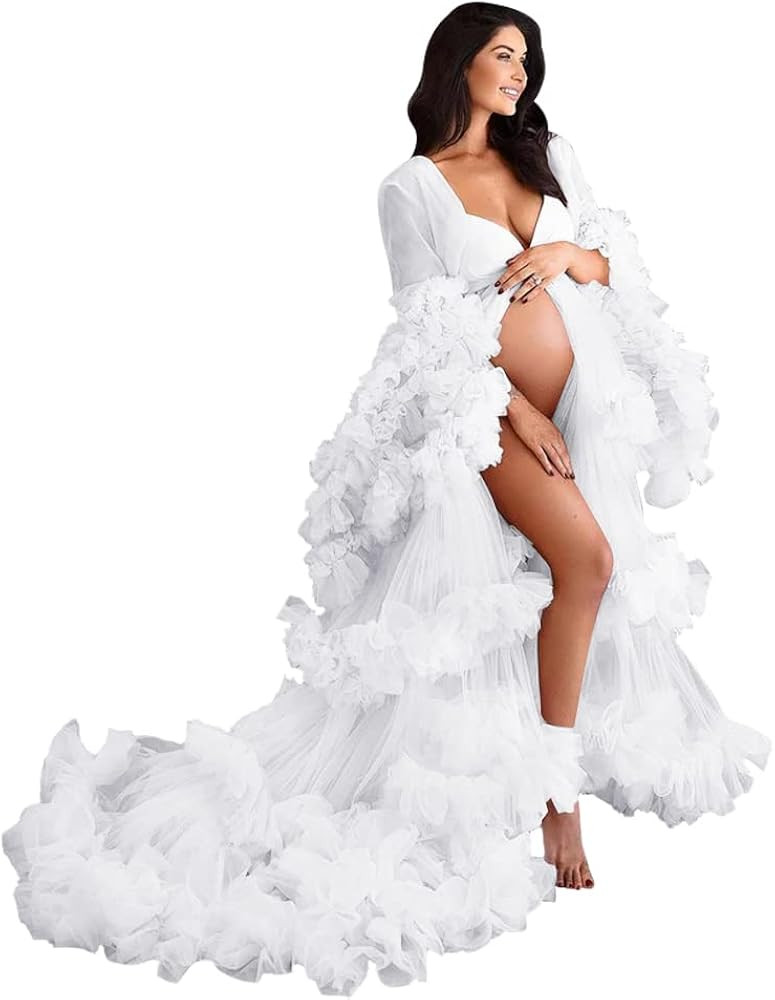 Puffy Tulle Robe for Maternity Photoshoot Long Sheer Bridal Robe Baby Shower Dress for Pregnant W... | Amazon (US)