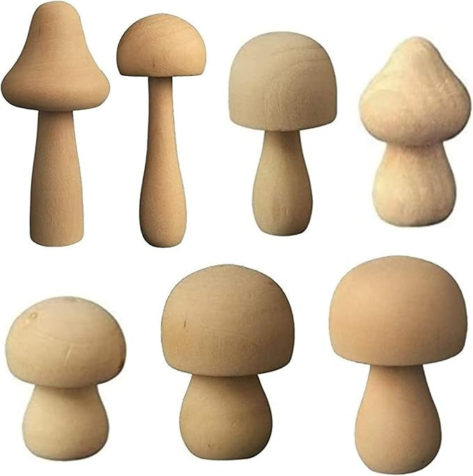 Unfinished Wooden Mushroom Toy Set, Various Sizes Mushrooms Unpainted Wood Mushroom for Children'... | Amazon (US)