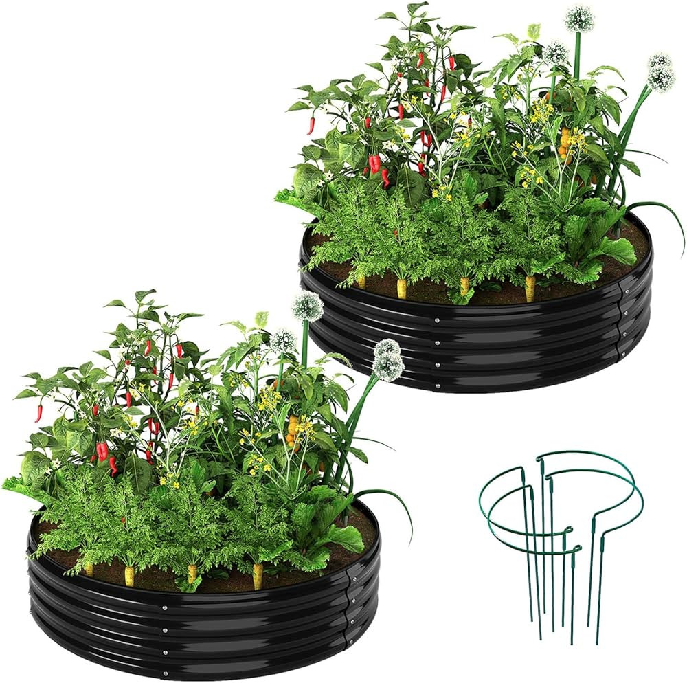 Galvanized Metal Planter Round Raised Garden Bed Kit for Gardening Outdoor，2x2x1ft 2pc Grow Gar... | Amazon (US)