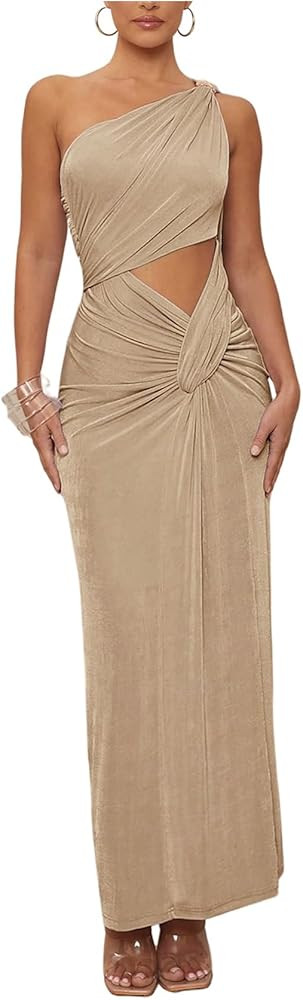 Floerns Women's Elegant Long Dress Twist Cut Out Sleeveless One Shoulder Glitter Evening Bodycon ... | Amazon (US)