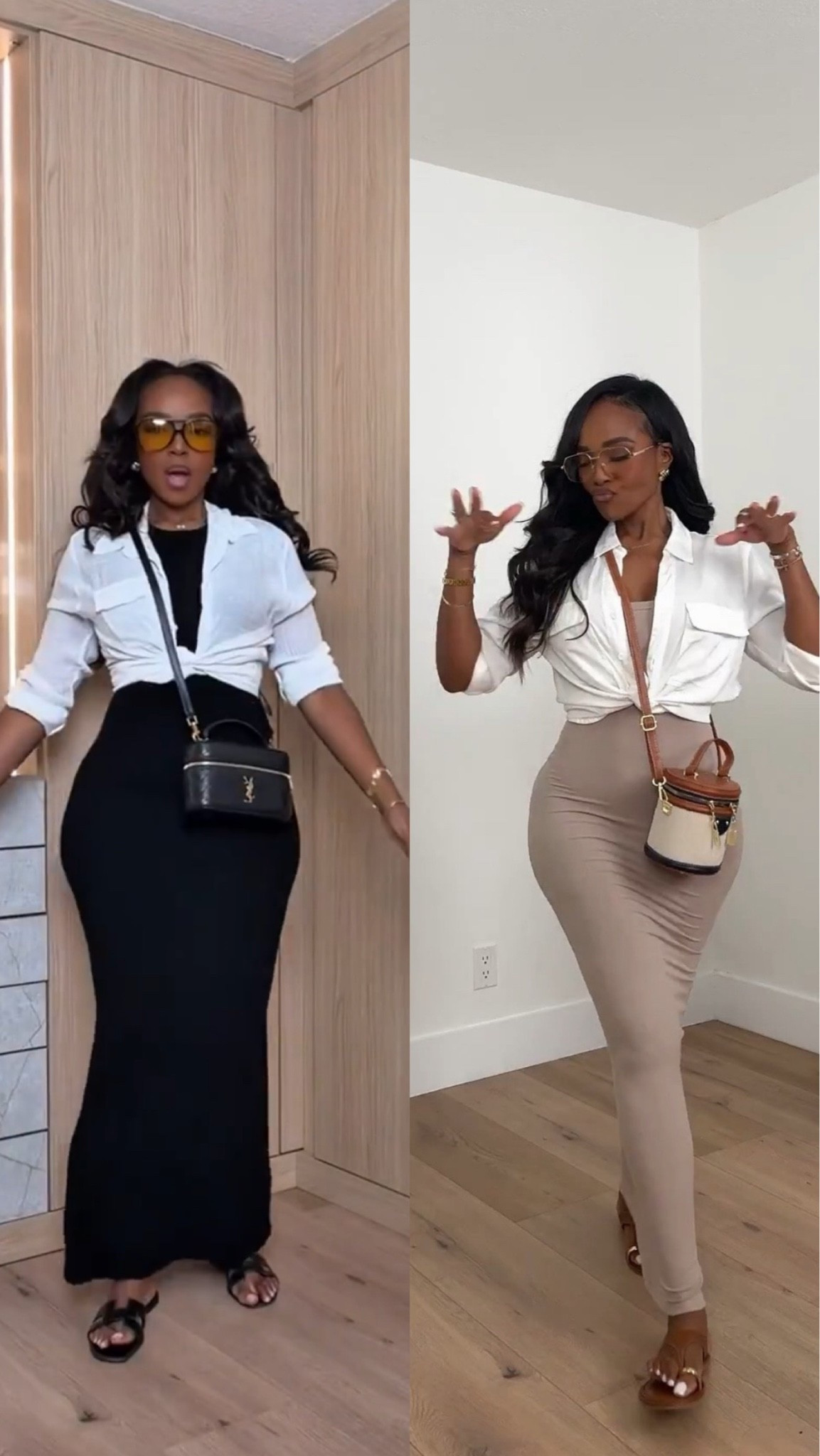 Hi Babes!

If I had to choose one outfit formula that never fails, it would be this 🤍

A fitted maxi dress paired with a crisp white button-down instantly gives that effortless, elevated look. Whether you prefer the black version or the neutral version, both outfits are flattering, comfortable, and look so much more expensive than they are.

Which one are you choosing?

🖤 Look 1: Black & White
🤍 Look 2: Neutral Tones

Where to wear this:
• Brunch with the girls
• Vacation days
• Casual date nights
• Weekend shopping
• Summer events

Undergarments: Seamless nude underwear and nipple covers recommended (linked).

Everything is linked below!

xx Kira | IG: KirasFashionFinds

34D - 27 - 40 • Size Small or 4