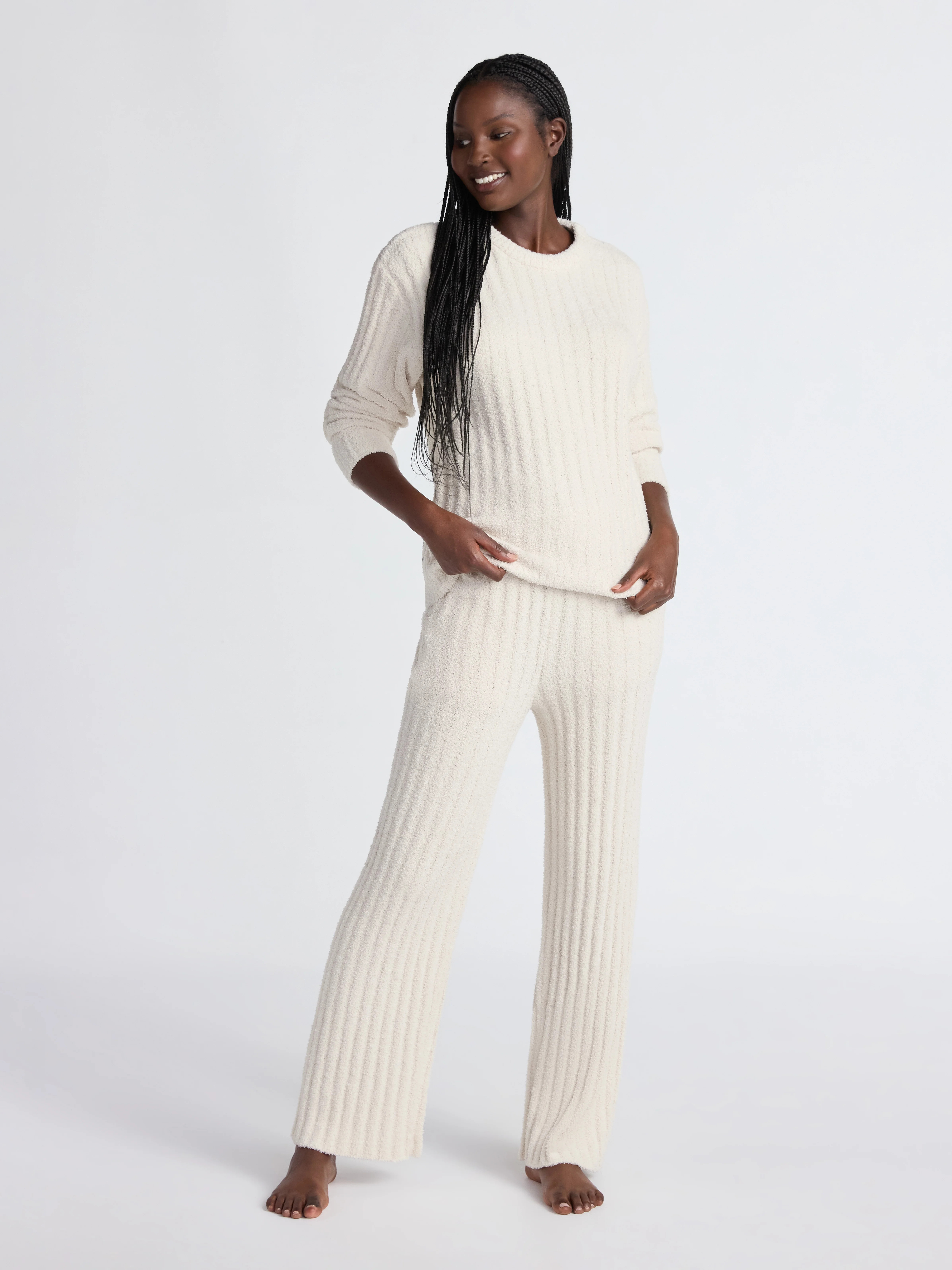 Joyspun Women's Cozy Ribbed Crewneck Top and Wide-Leg Pants Set, 2-Piece, Sizes XS-3X | Walmart (US)