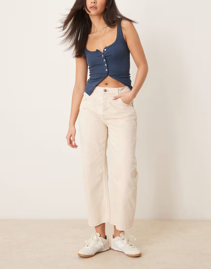 Free People deep trance low rise boyfriend jeans in ecru-White | ASOS (Global)