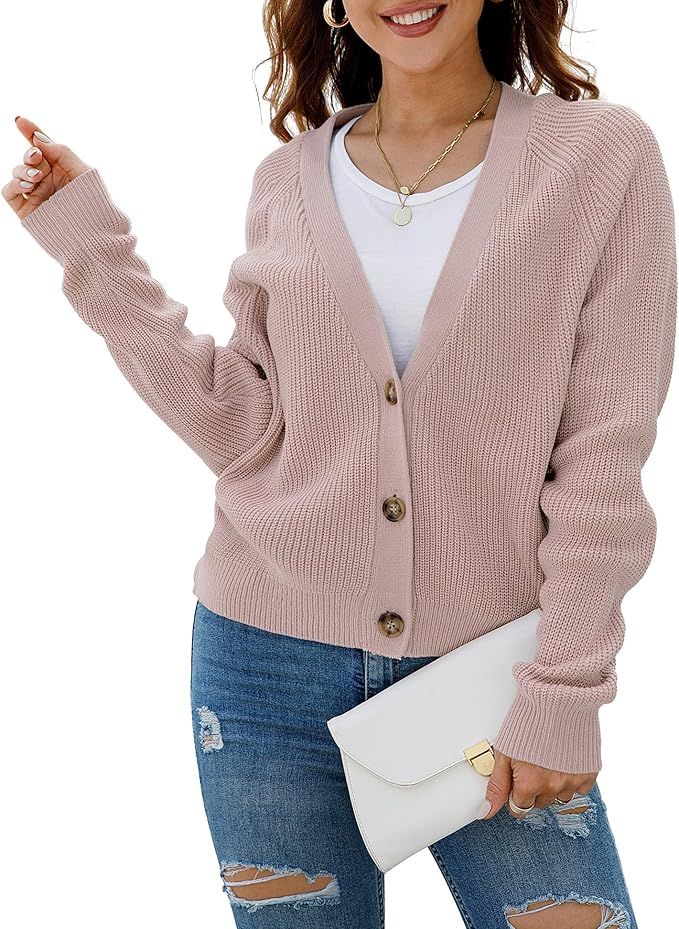 TASAMO Women's Long Sleeve Knit Sweater Open Front Cardigan Button Loose Outerwear | Amazon (US)