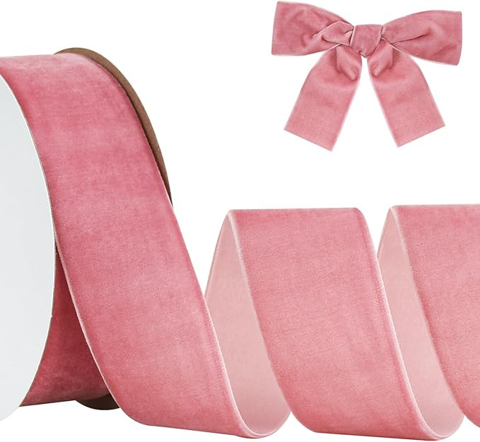 TONIFUL Pink Rose Gold Velvet Ribbon 1-1/2 Inch x 10yds, Vintage Velvet Ribbons, for Christmas Wr... | Amazon (US)