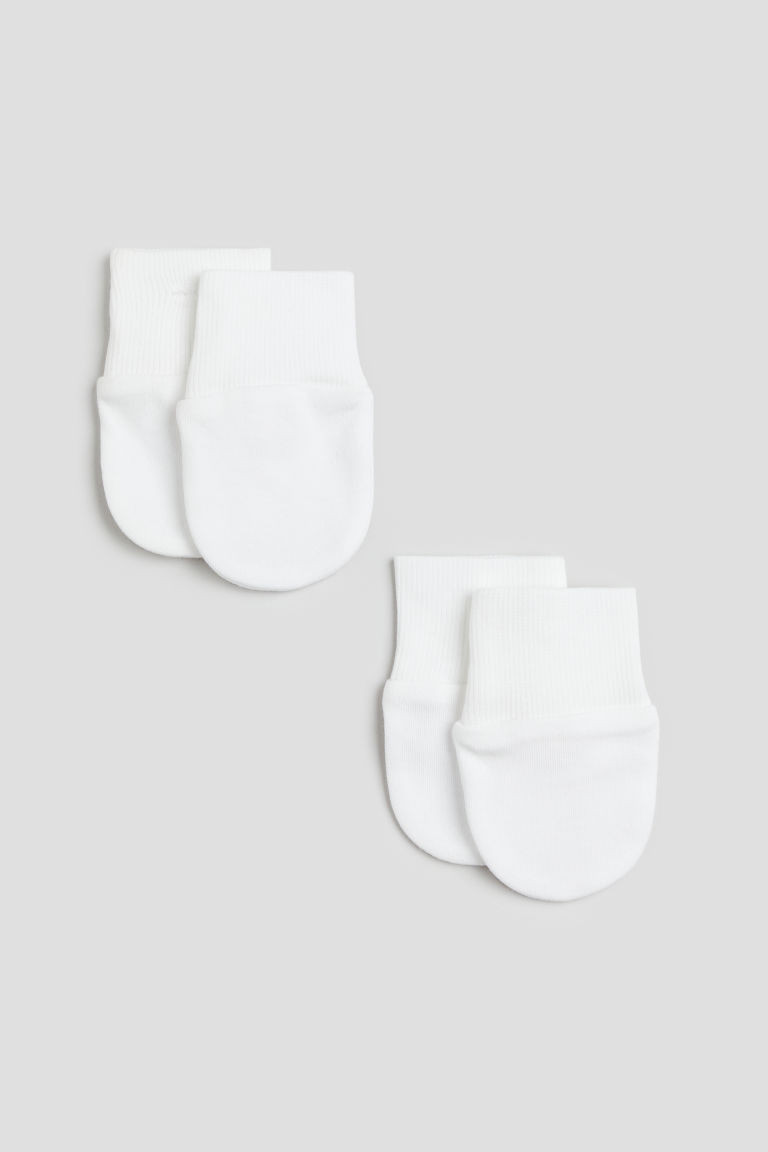H & M - 2-pack Cotton Jersey Scratch Mittens - White | H&M (US + CA)