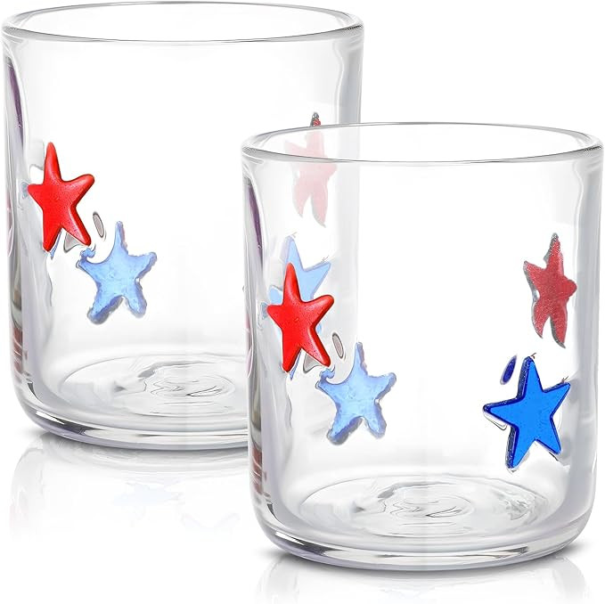 2 Pcs Independence Day Icon Juice Glass Red Blue White Star cup 14 Ounces Independence Day Wine G... | Amazon (US)