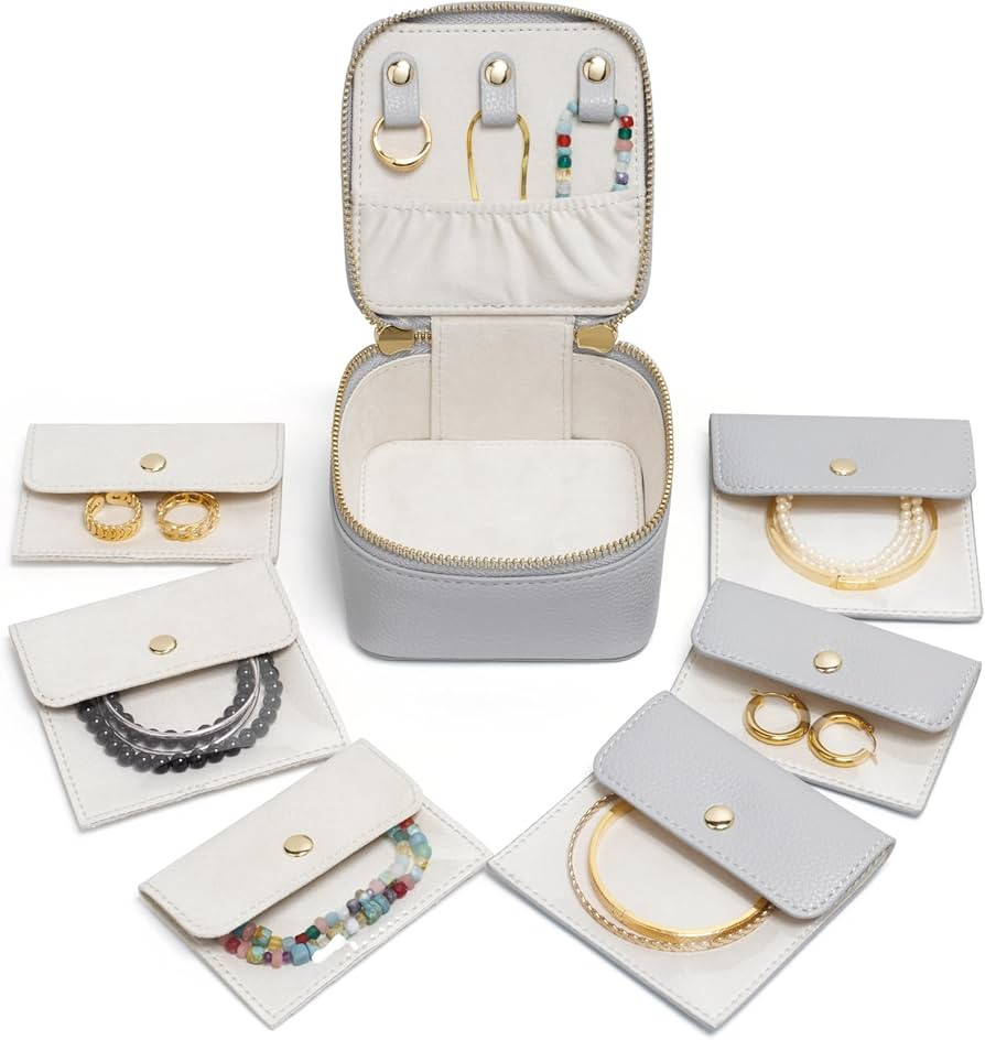 Popvibe Small Jewelry Travel Case for Women Mini Jewelry Box Organzier Traveling with 6 Jewelry P... | Amazon (US)