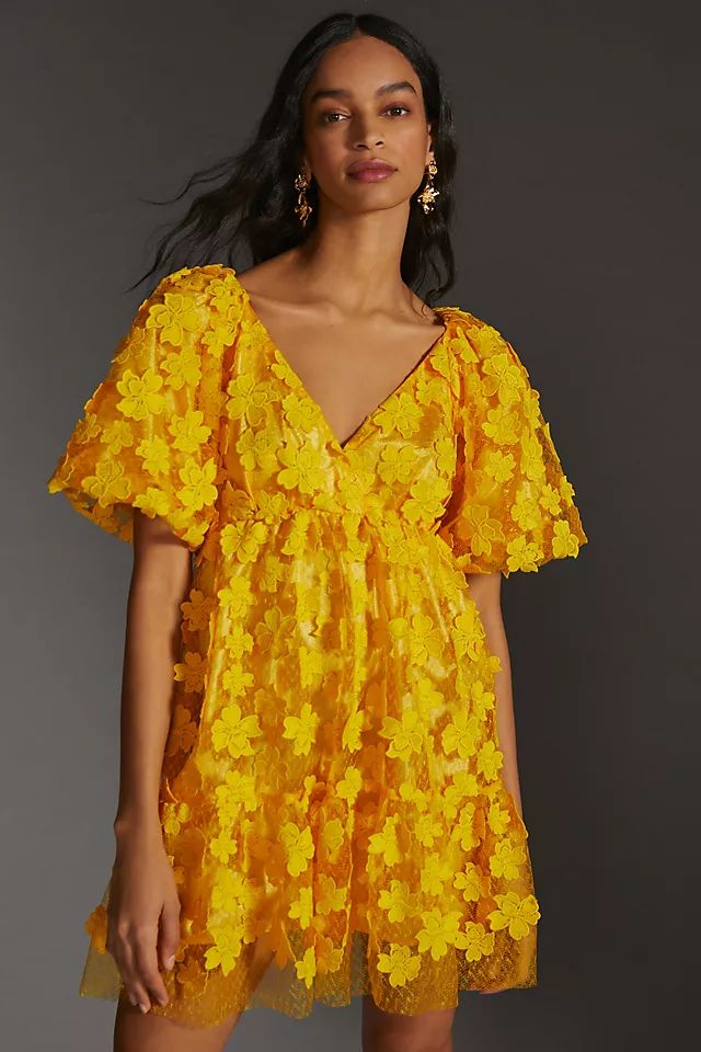 Delfi Floral Textured Mini Dress | Anthropologie (US)