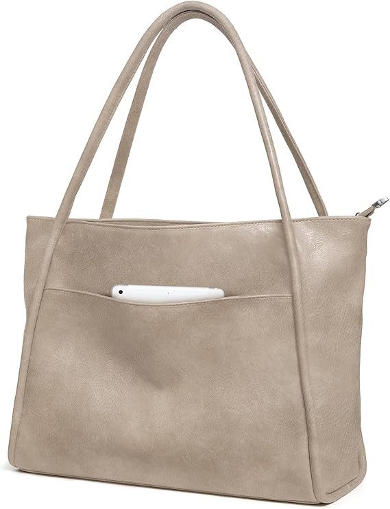 Large Tote Bag for Women Work with Zipper 16L Vegan Leather Ladies Travel Purses and Handbags | Amazon (US)
