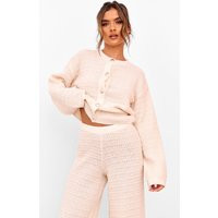 Cream Boucle Knit Button Up Cardigan | PrettyLittleThing UK