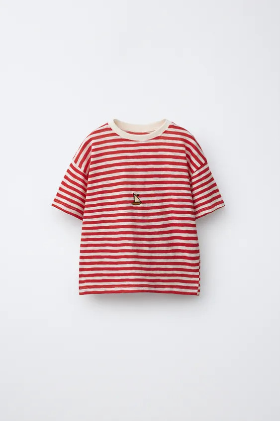 EMBROIDERED STRIPED T-SHIRT | Zara US