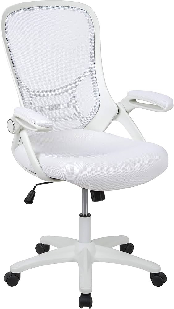 Flash Furniture High Back White Mesh Ergonomic Swivel Office Chair with White Frame and Flip-up A... | Amazon (US)