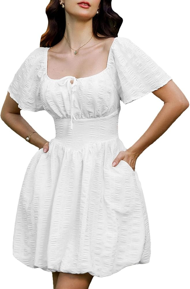 Scarlet Darkness Women Summer Bubble Dress Flutter Sleeve Cottagecore Mini Corset Dress | Amazon (US)