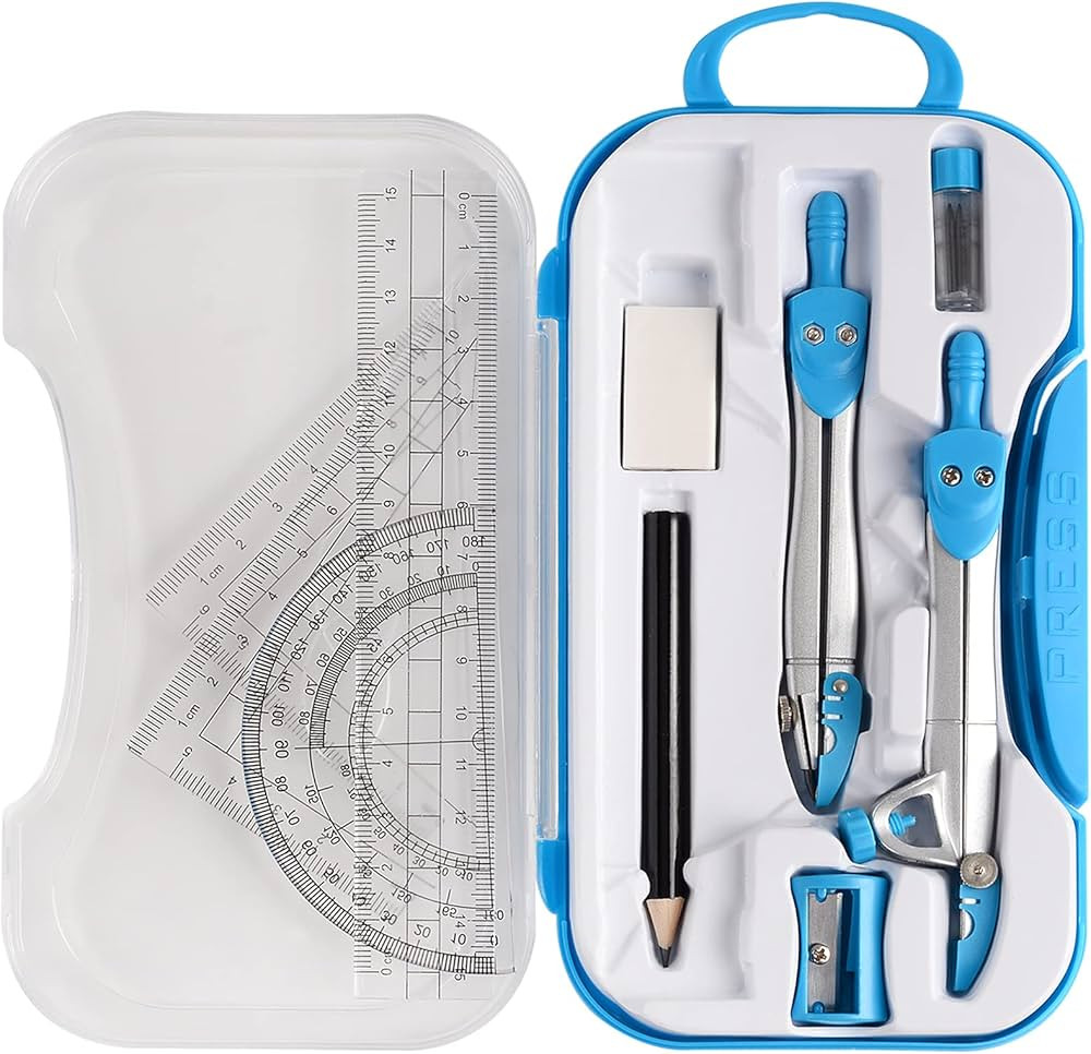 Geometry Kit, ZOOZE 10-Piece Math Tool Kit with Compasses, Protractor, Pencil, Eraser, Sharpener,... | Amazon (US)